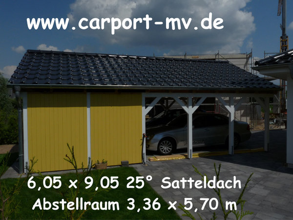 Carport 6,00 x 7,40 m Satteldach 15° Leimholz Si mit Abstellraum